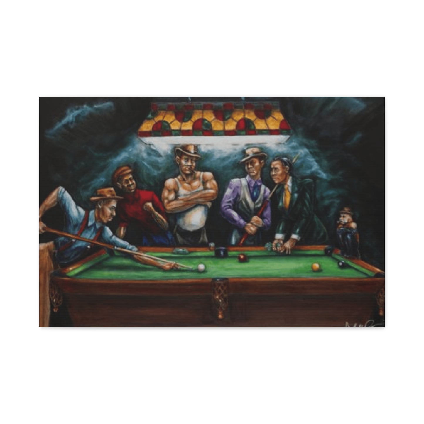 Man Smoking and Playing Pool Wall Art & Canvas Prints