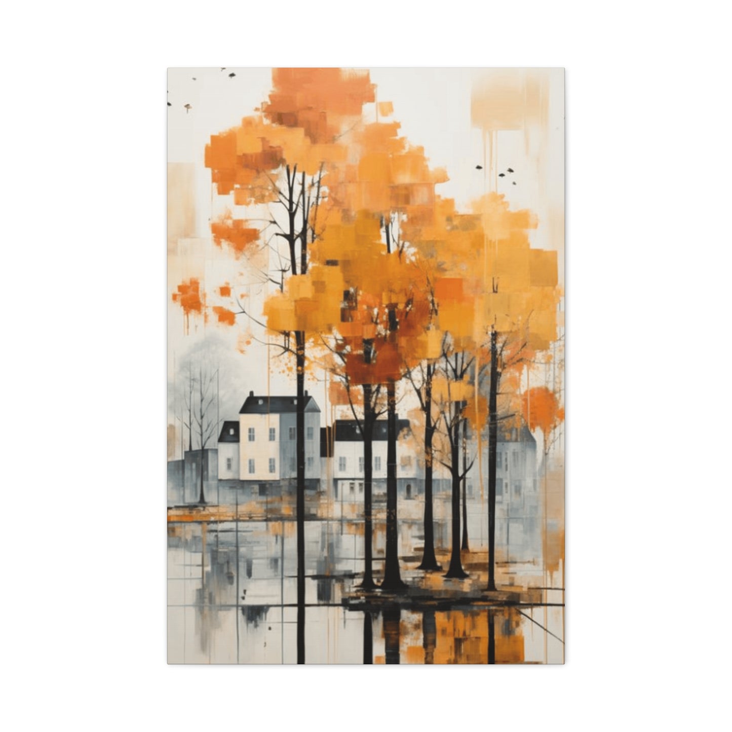 Water Painting of Orange Trees Beside City Wall Art & Canvas Prints