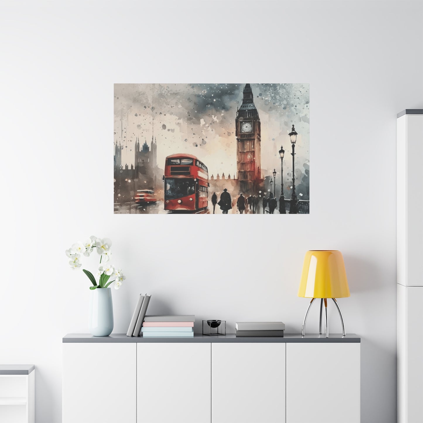 London Bus and Big Ben Painting Wall Art & Canvas Prints