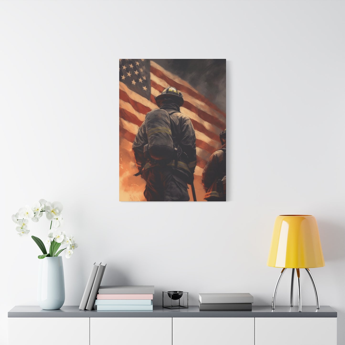 Firefighter and American Flag Wall Art & Canvas Prints