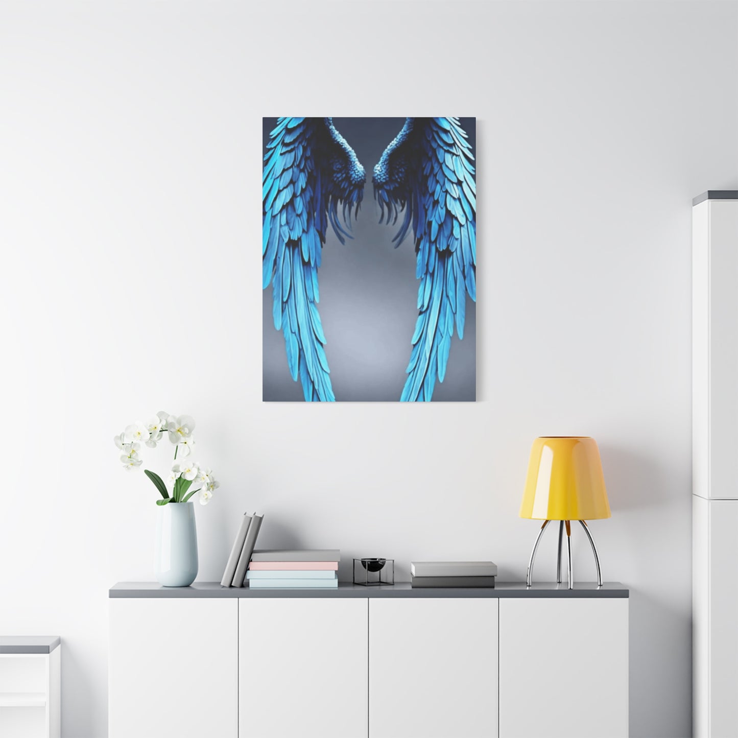 Long Blue Angel Angel Wings Wall Art & Canvas Prints