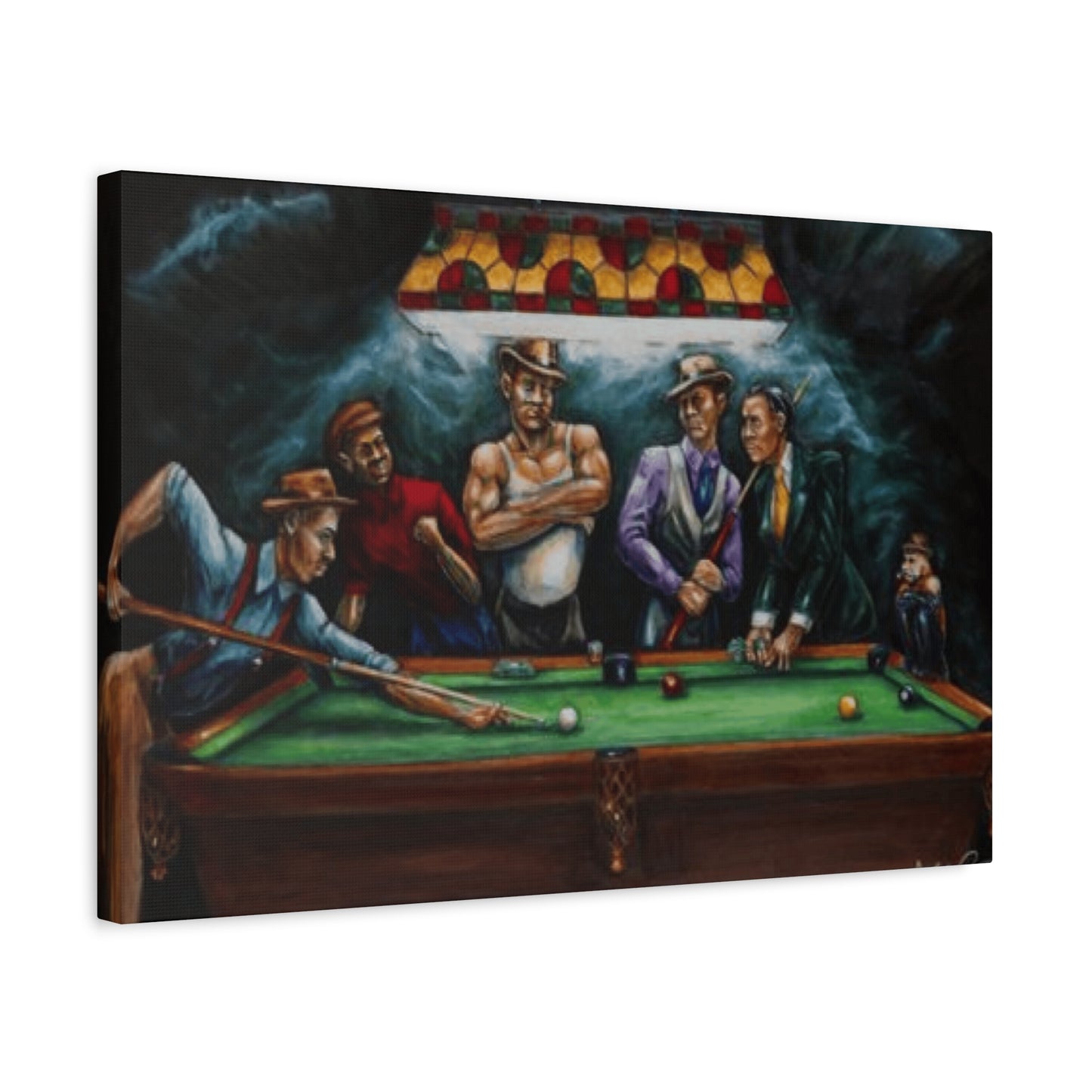 Man Smoking and Playing Pool Wall Art & Canvas Prints