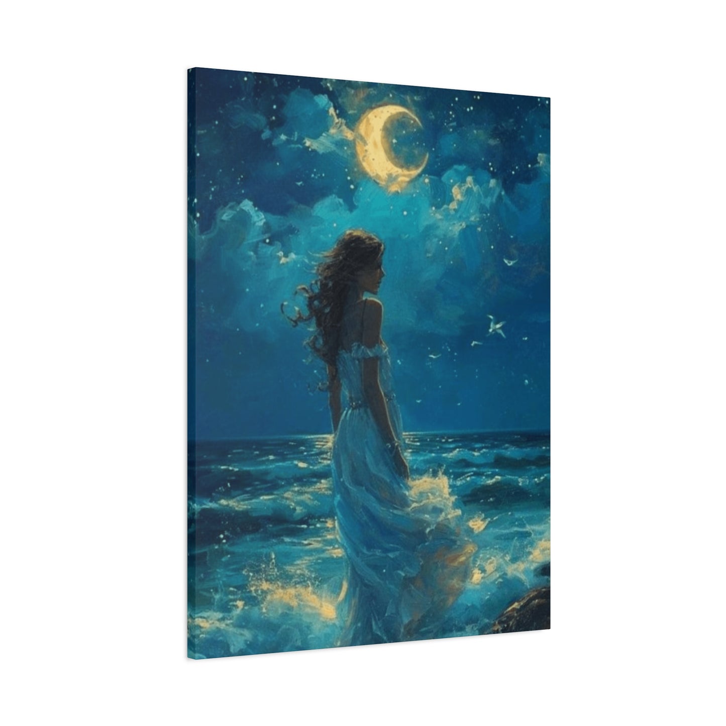 A Mermaid At Night In The Moonlight  Wall Art & Canvas Prints