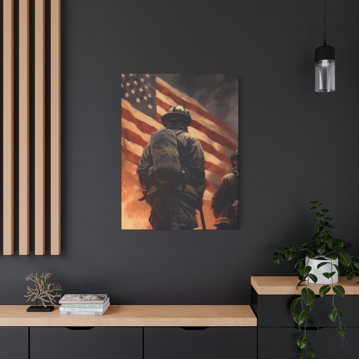 Firefighter and American Flag Wall Art & Canvas Prints