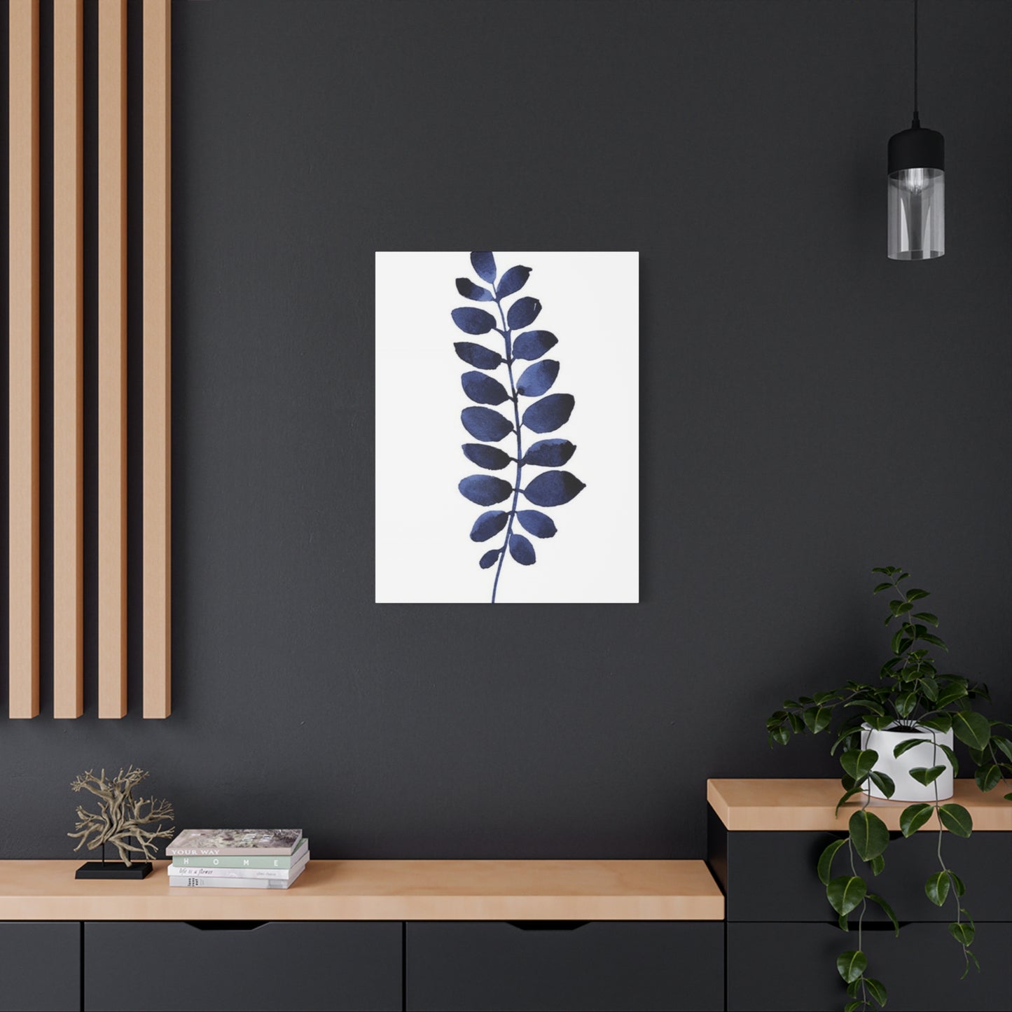 Navy Blue Plant Leaves Wall Art & Canvas Prints