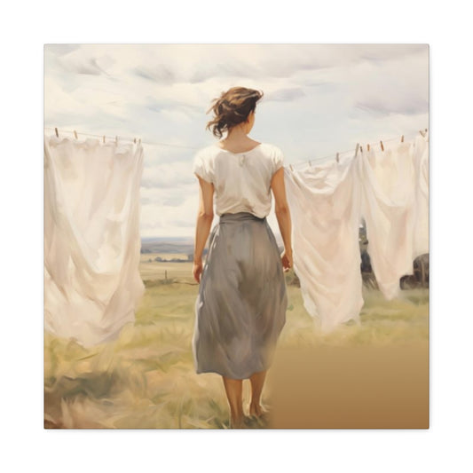 Women Drying White Clothes Laundry Wall Art & Canvas Prints