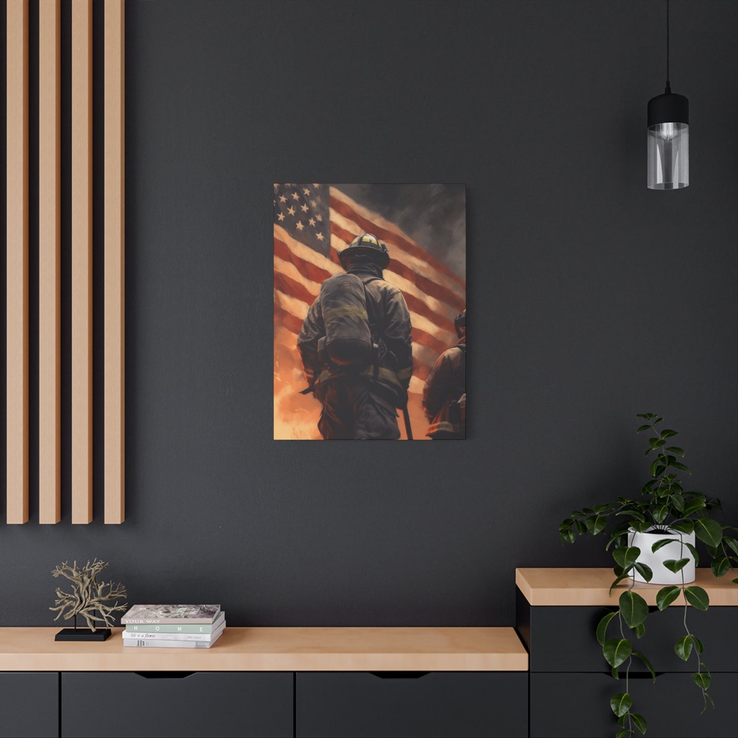 Firefighter and American Flag Wall Art & Canvas Prints