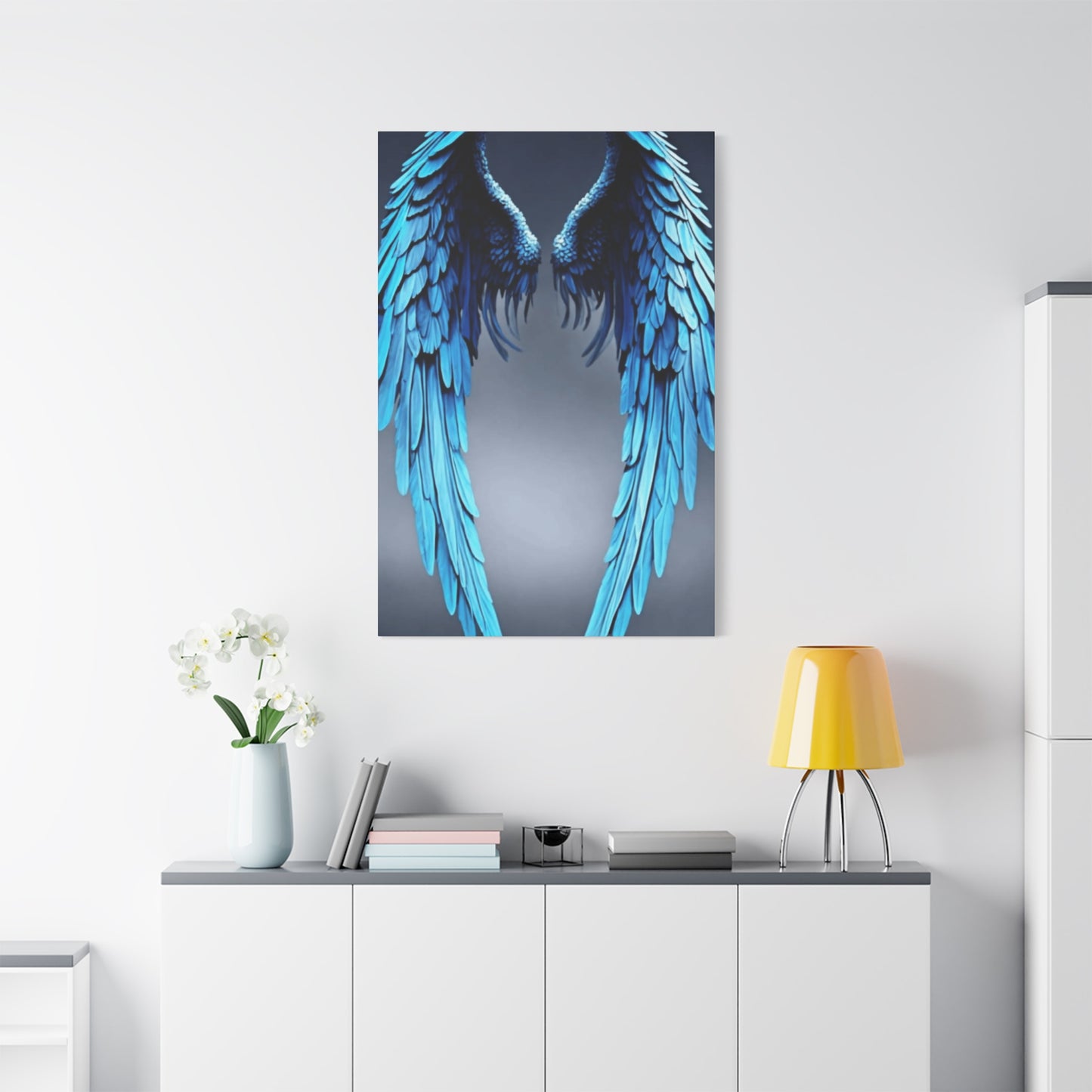 Long Blue Angel Angel Wings Wall Art & Canvas Prints