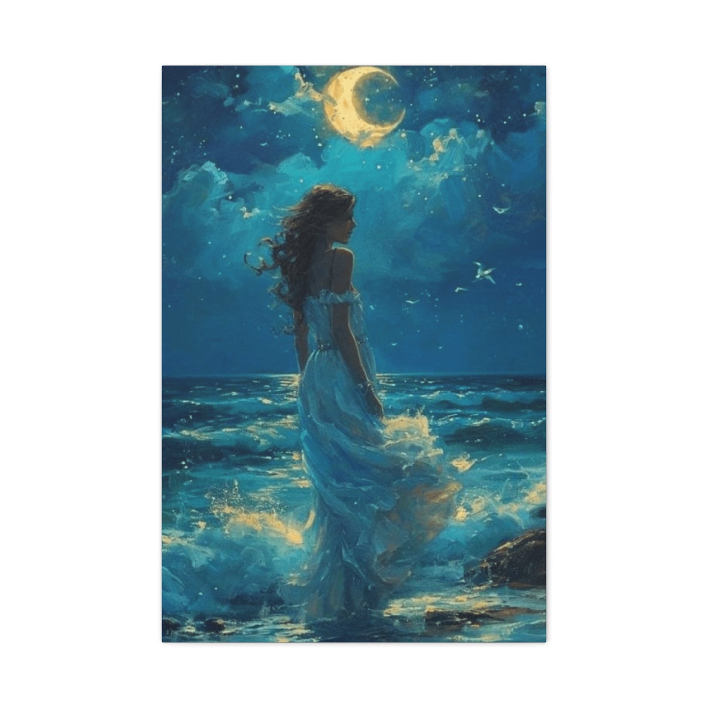 A Mermaid At Night In The Moonlight  Wall Art & Canvas Prints