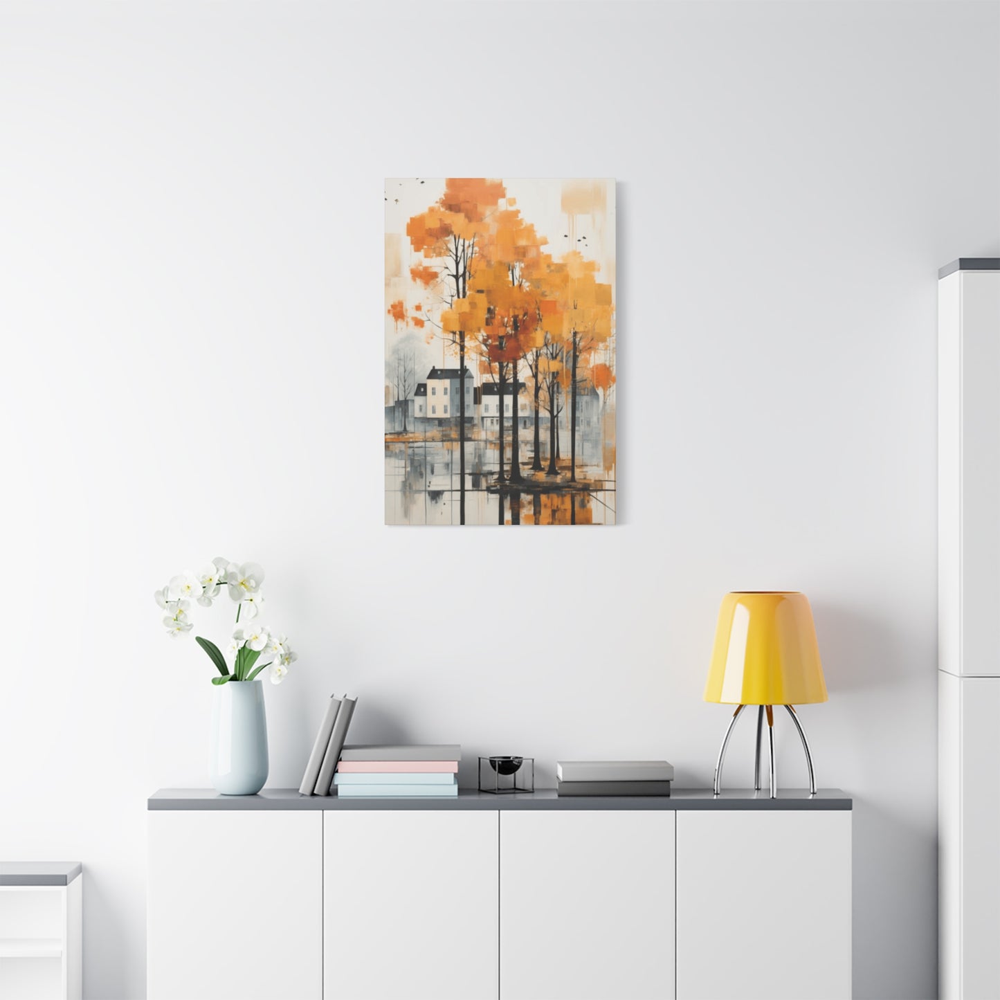 Water Painting of Orange Trees Beside City Wall Art & Canvas Prints