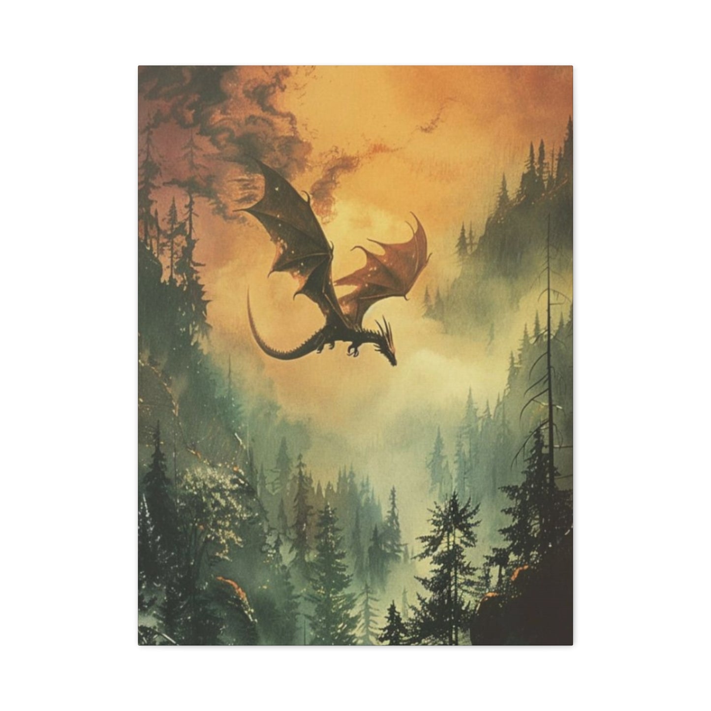 Dragon Flying over Forest Wall Art & Canvas Prints