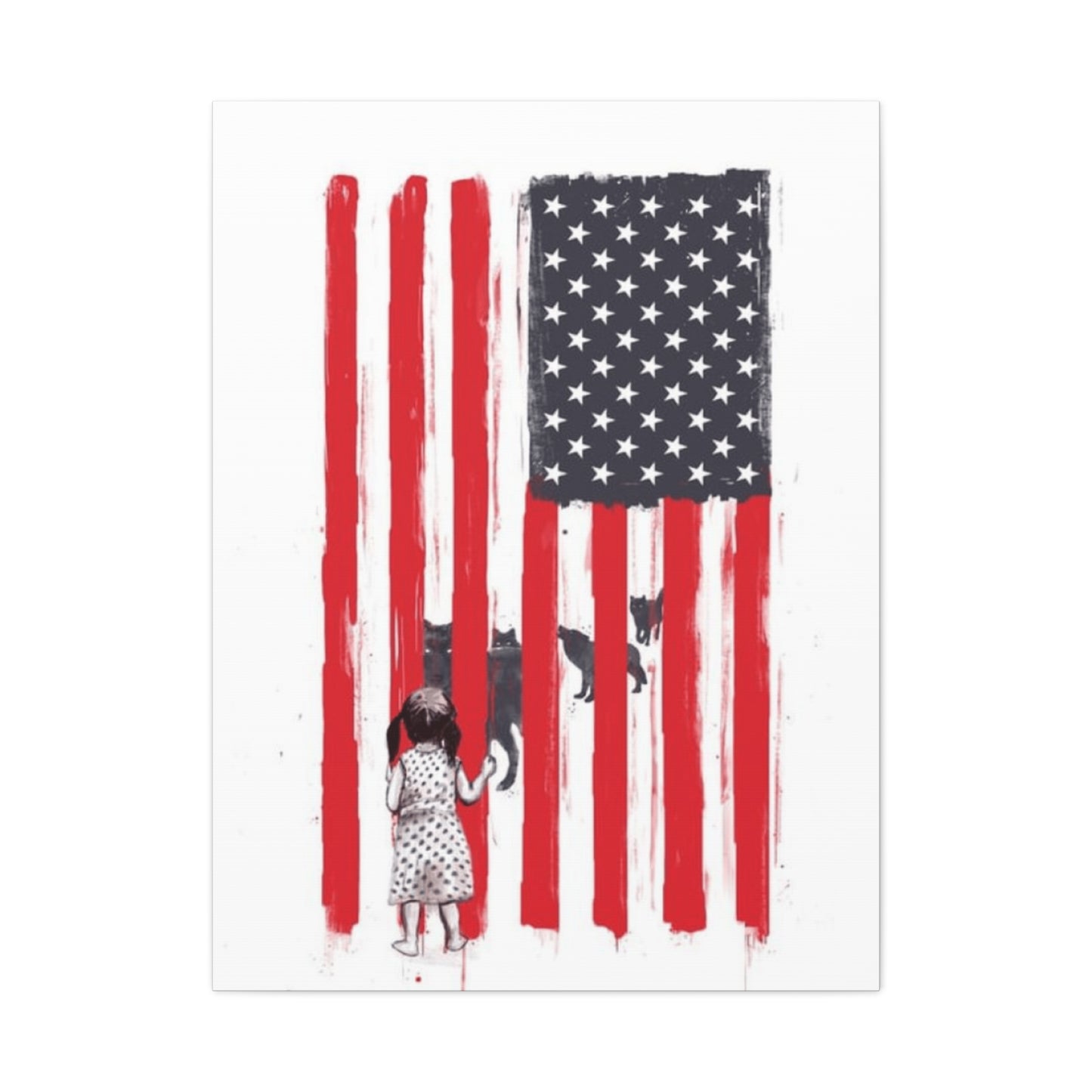 Little Girl Protected by American Flag Wall Art & Canvas Prints