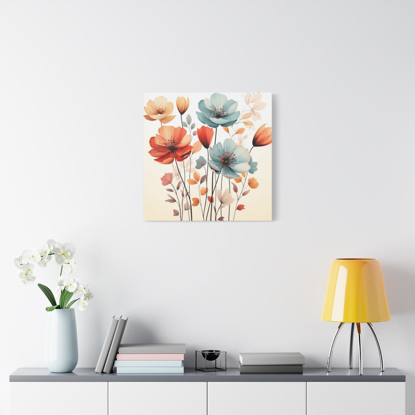 Red and Blue Floral Painting Wall Art & Canvas Prints