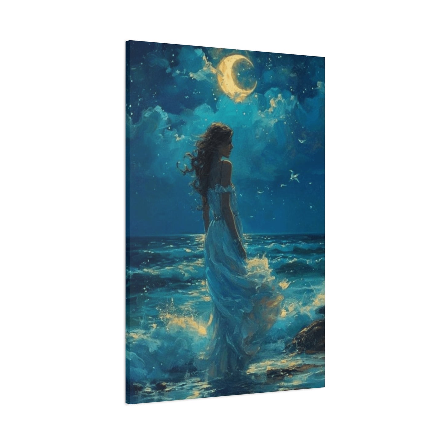 A Mermaid At Night In The Moonlight  Wall Art & Canvas Prints