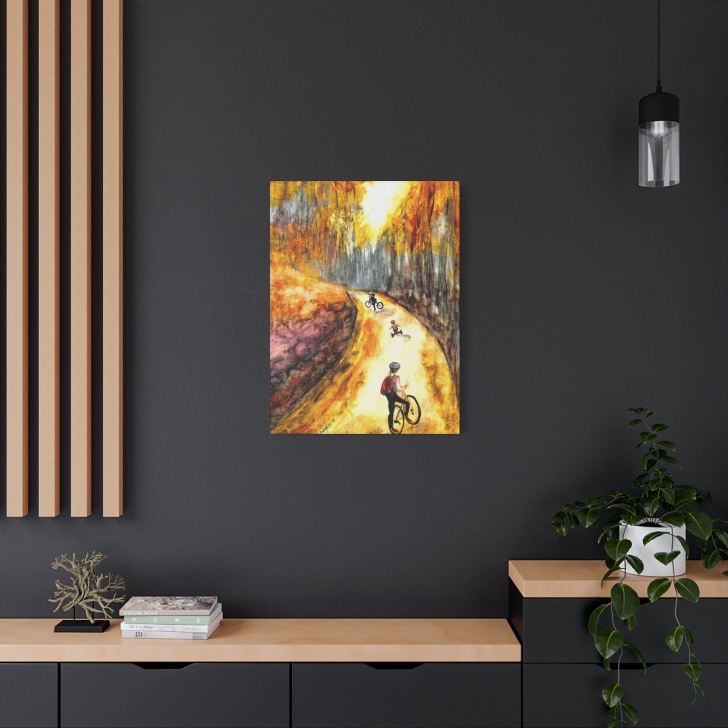 Kids Riding Bicycle in Autum Wall Art & Canvas Prints