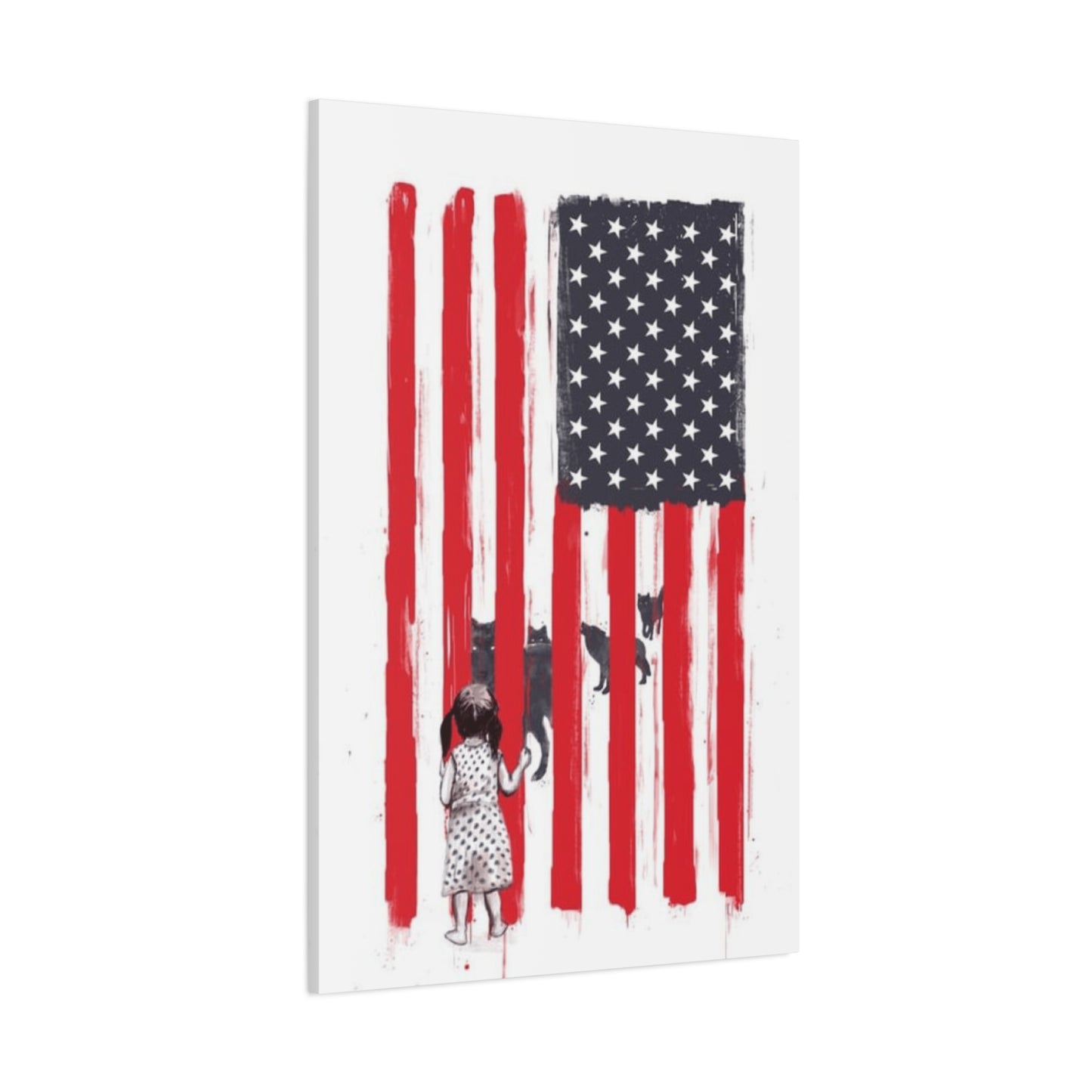 Little Girl Protected by American Flag Wall Art & Canvas Prints