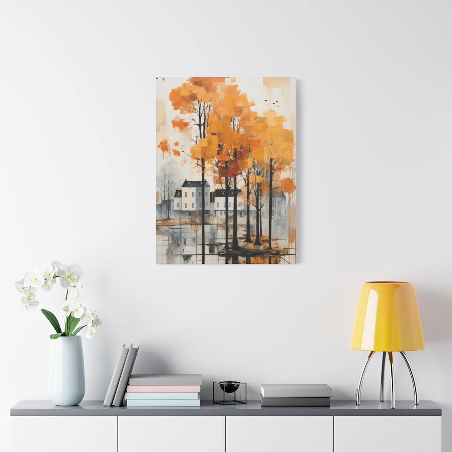 Water Painting of Orange Trees Beside City Wall Art & Canvas Prints