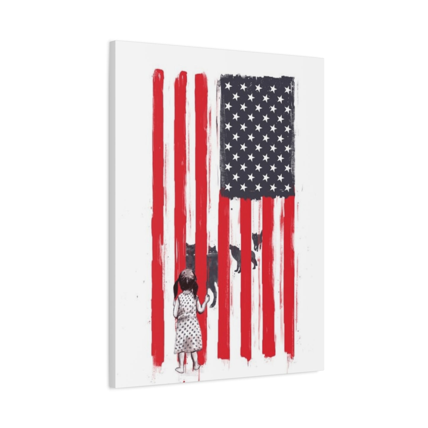 Little Girl Protected by American Flag Wall Art & Canvas Prints