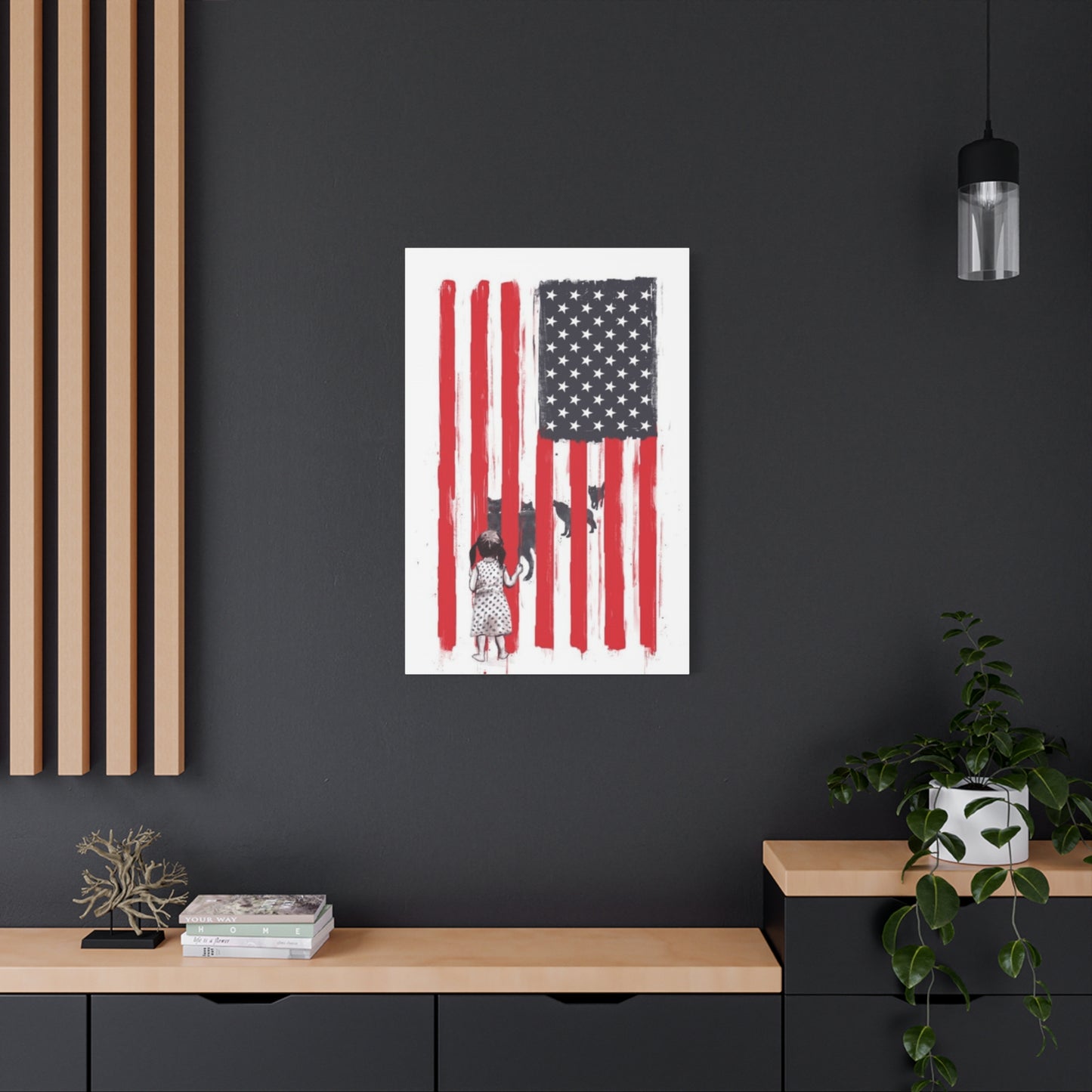 Little Girl Protected by American Flag Wall Art & Canvas Prints