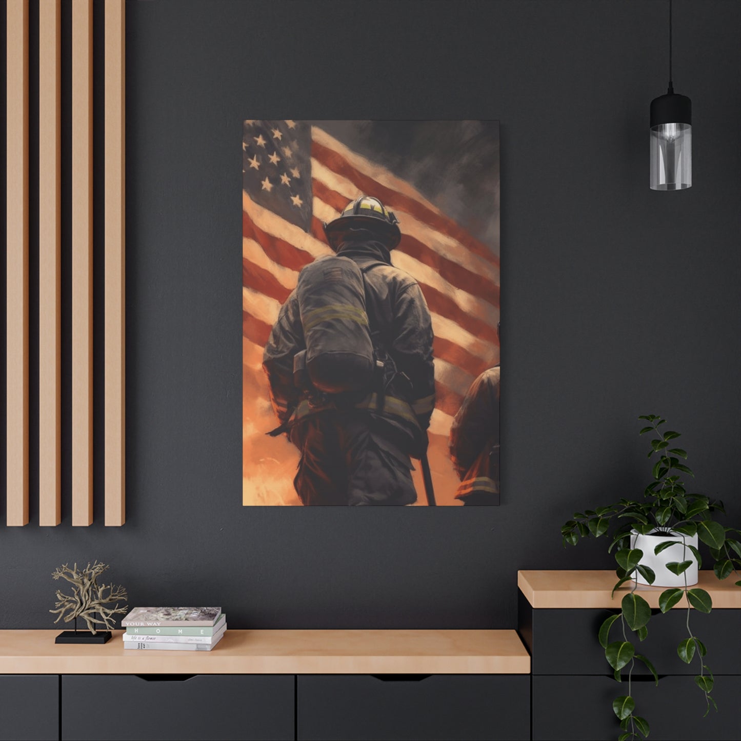 Firefighter and American Flag Wall Art & Canvas Prints