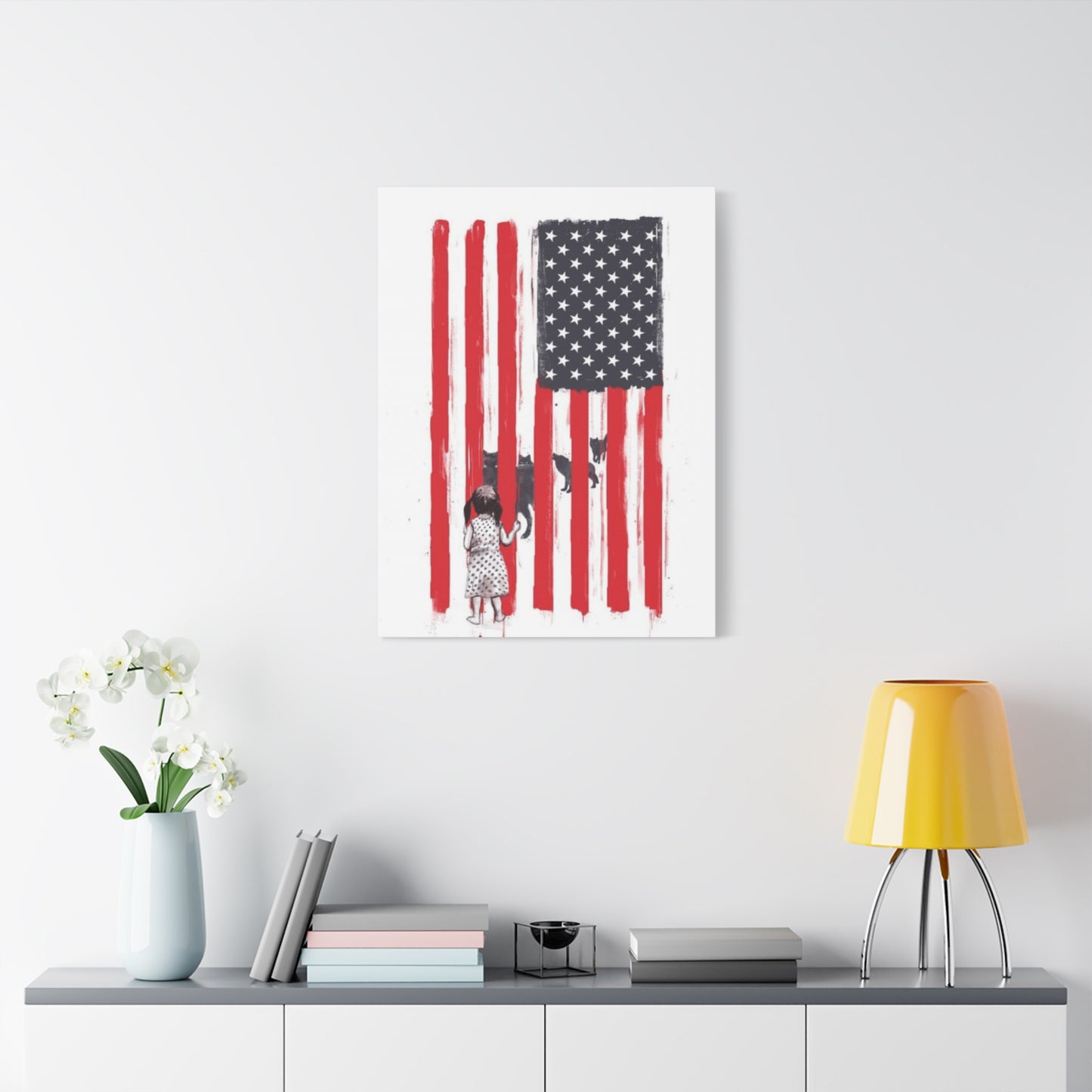 Little Girl Protected by American Flag Wall Art & Canvas Prints