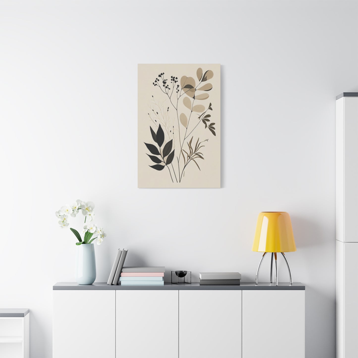 Simplistic Grey and Black Floral Painting Wall Art & Canvas Prints