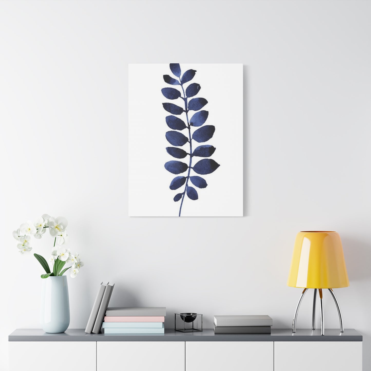 Navy Blue Plant Leaves Wall Art & Canvas Prints