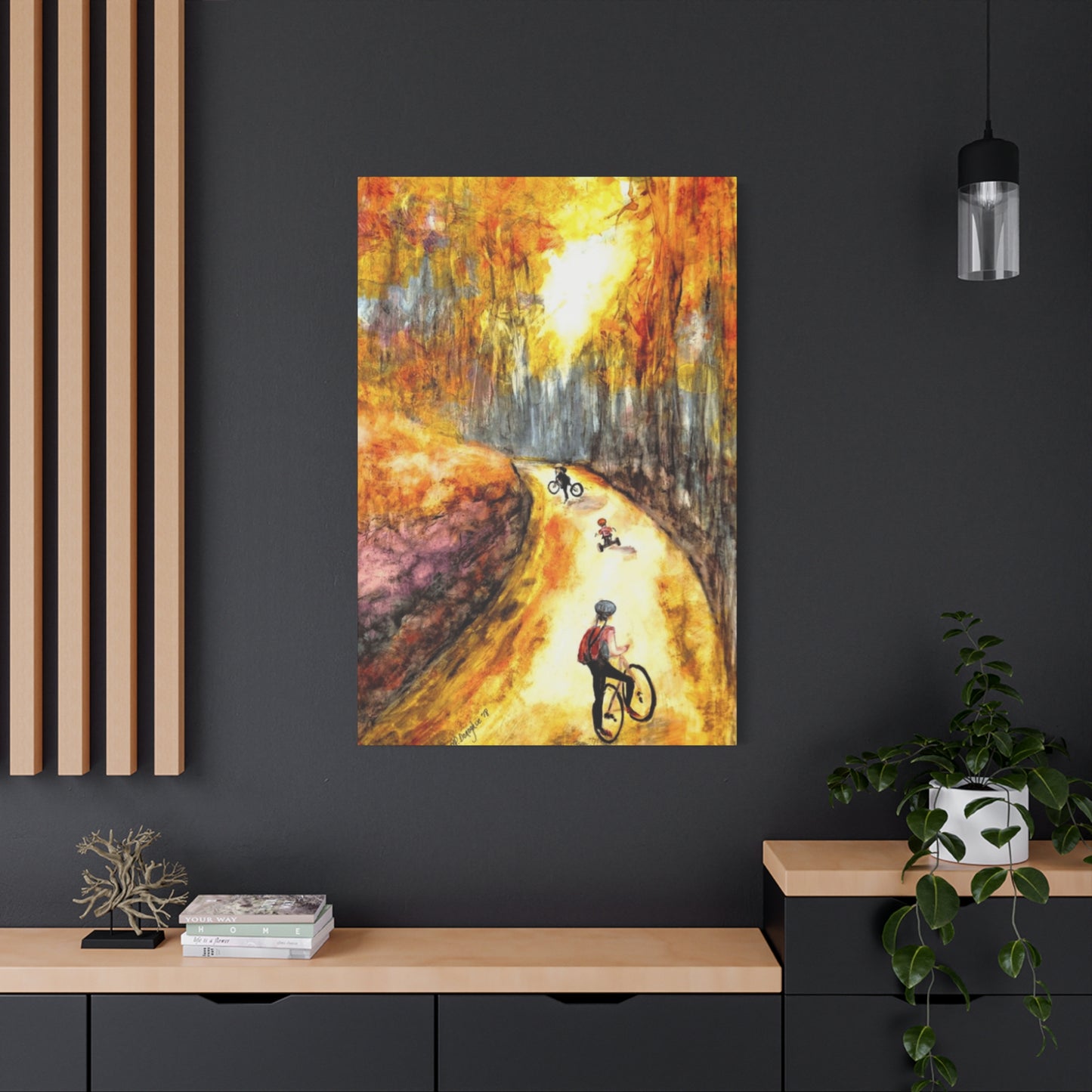 Kids Riding Bicycle in Autum Wall Art & Canvas Prints