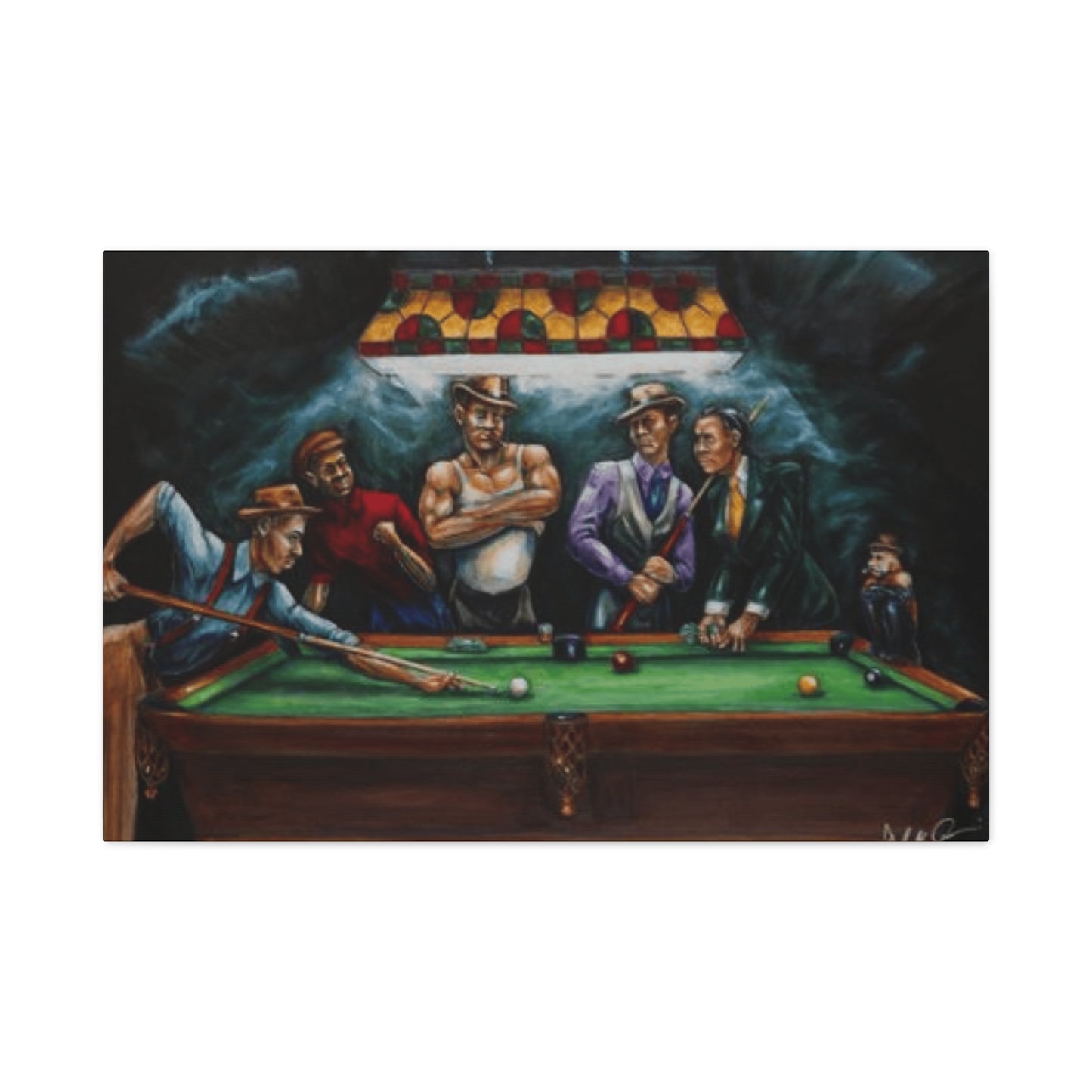 Man Smoking and Playing Pool Wall Art & Canvas Prints