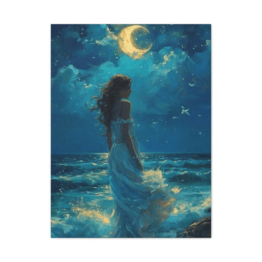 A Mermaid At Night In The Moonlight  Wall Art & Canvas Prints