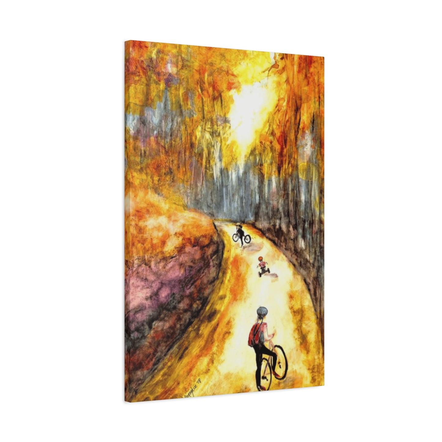 Kids Riding Bicycle in Autum Wall Art & Canvas Prints