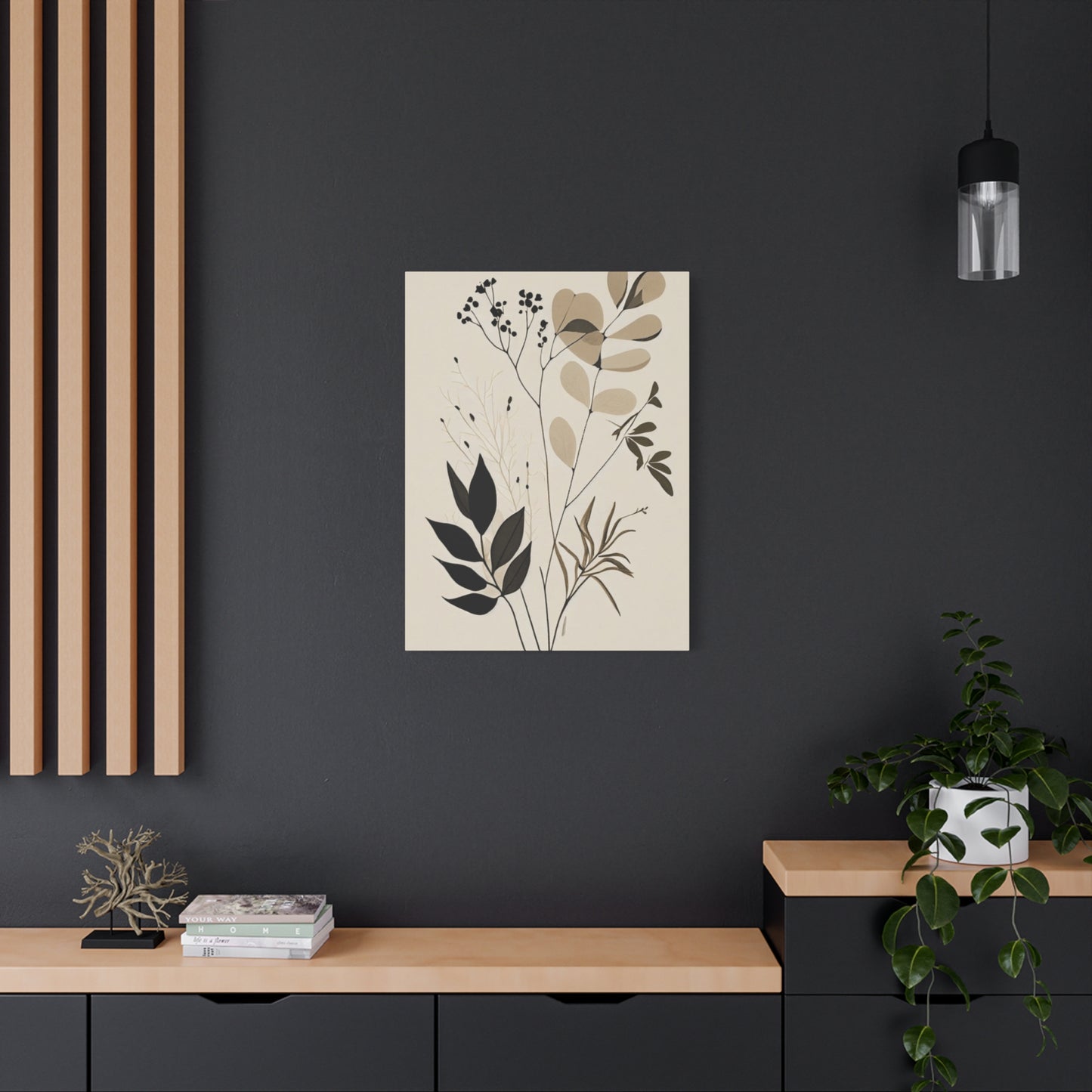 Simplistic Grey and Black Floral Painting Wall Art & Canvas Prints