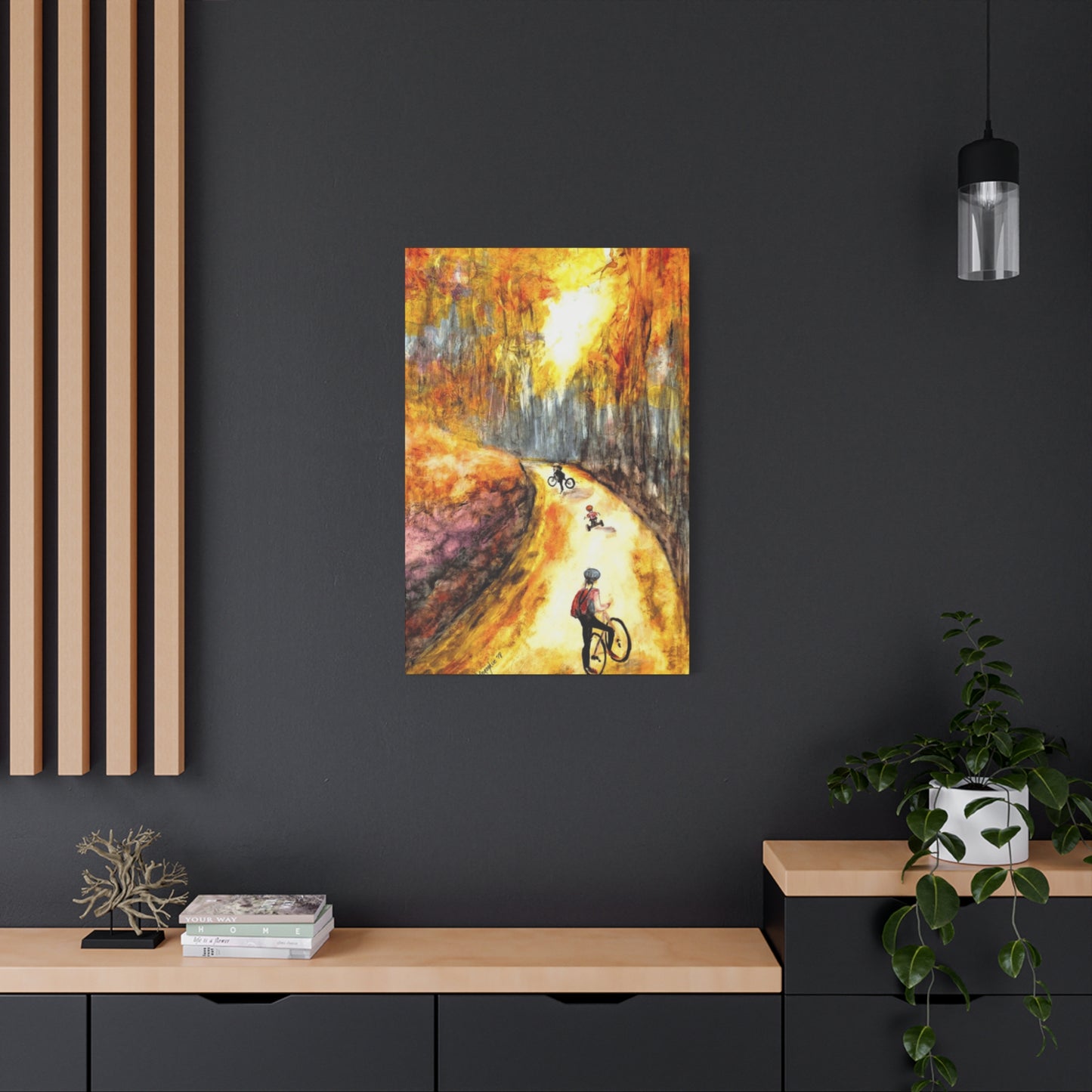 Kids Riding Bicycle in Autum Wall Art & Canvas Prints