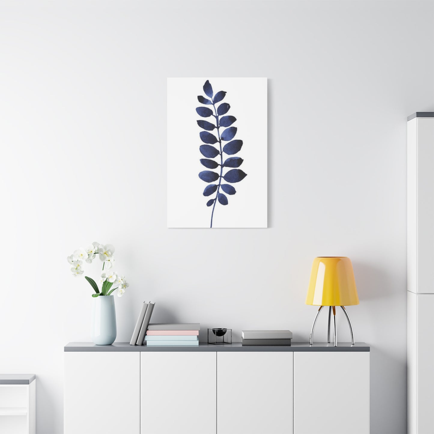 Navy Blue Plant Leaves Wall Art & Canvas Prints