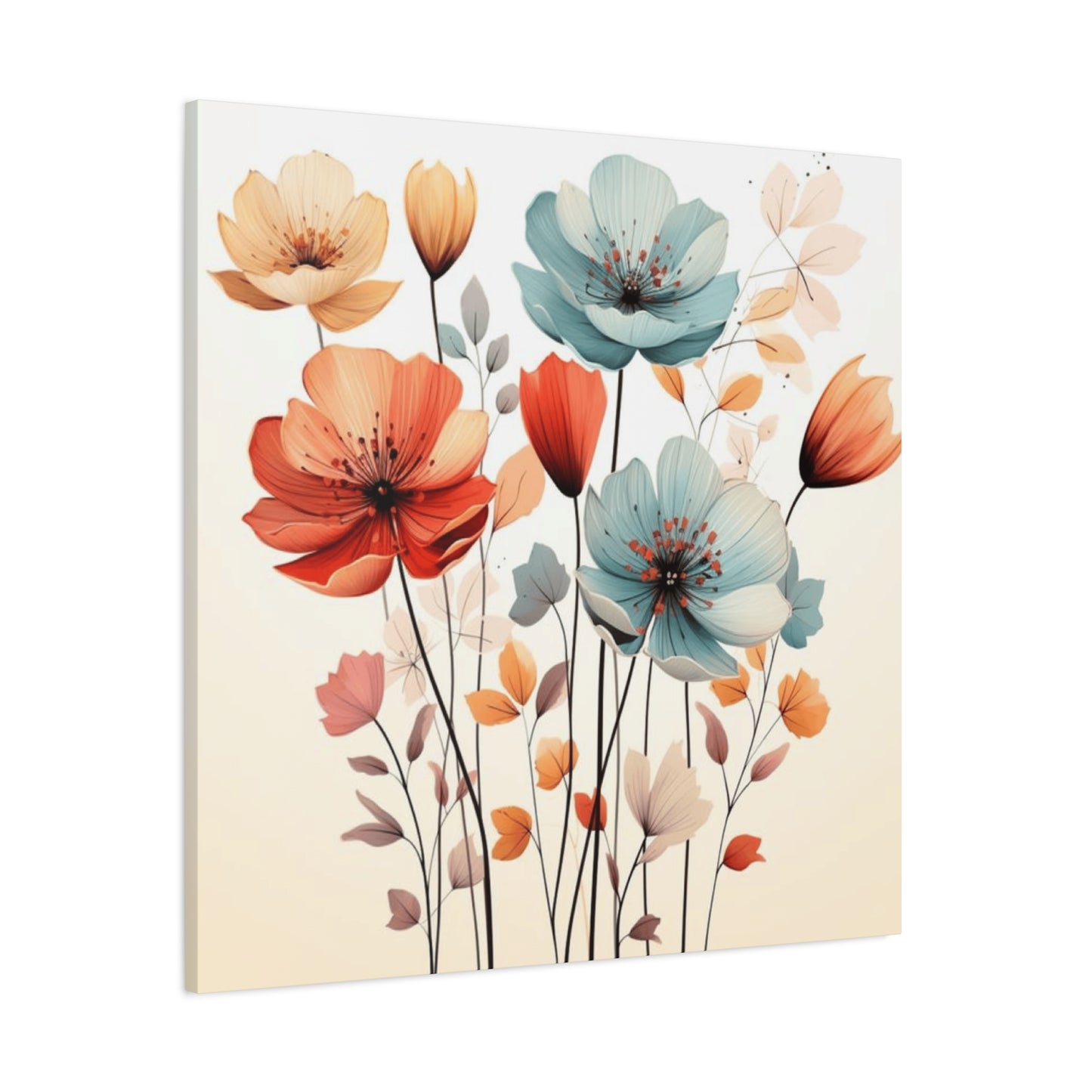 Red and Blue Floral Painting Wall Art & Canvas Prints