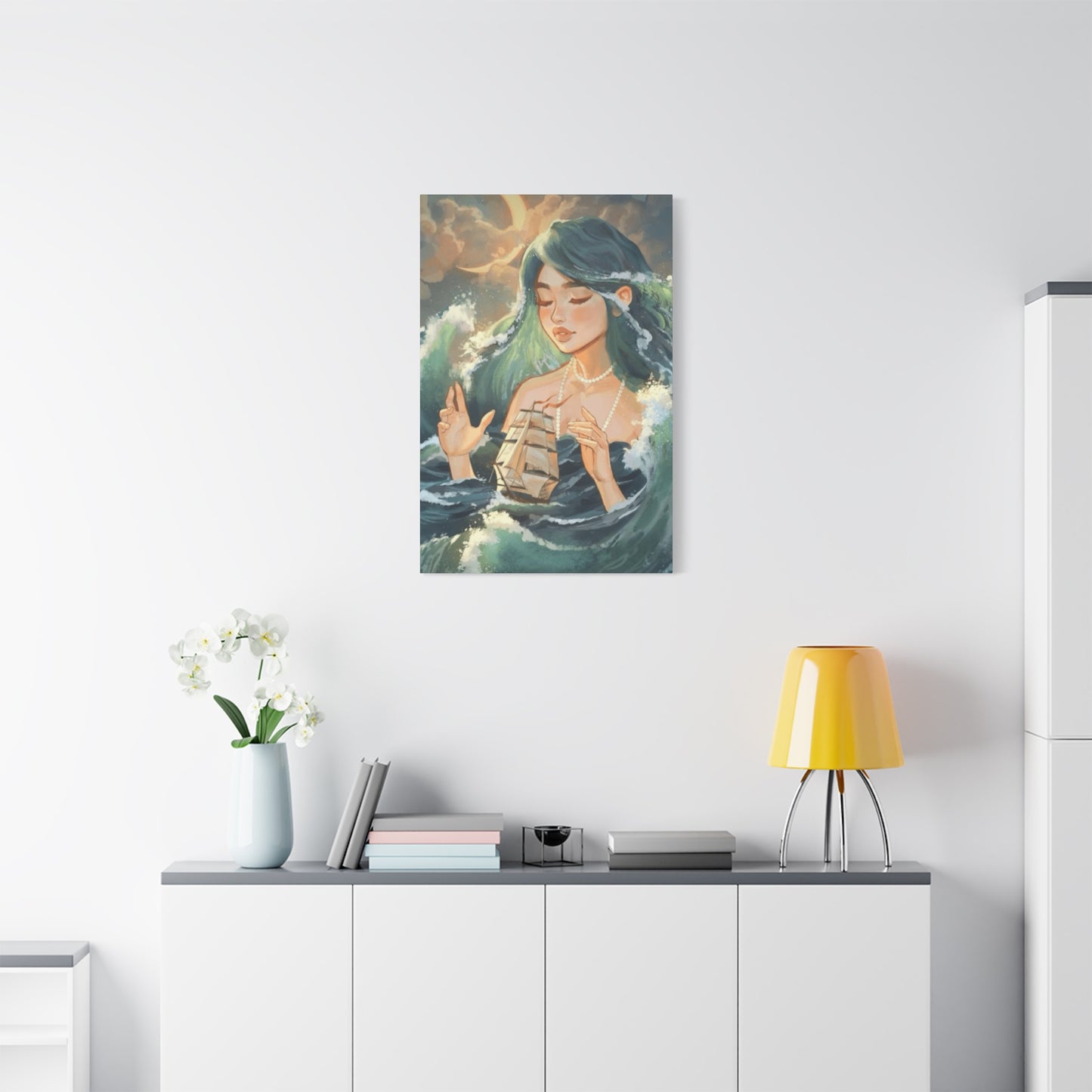 A Mermaid Playing With A Ship In Ocean Wall Art & Canvas Prints