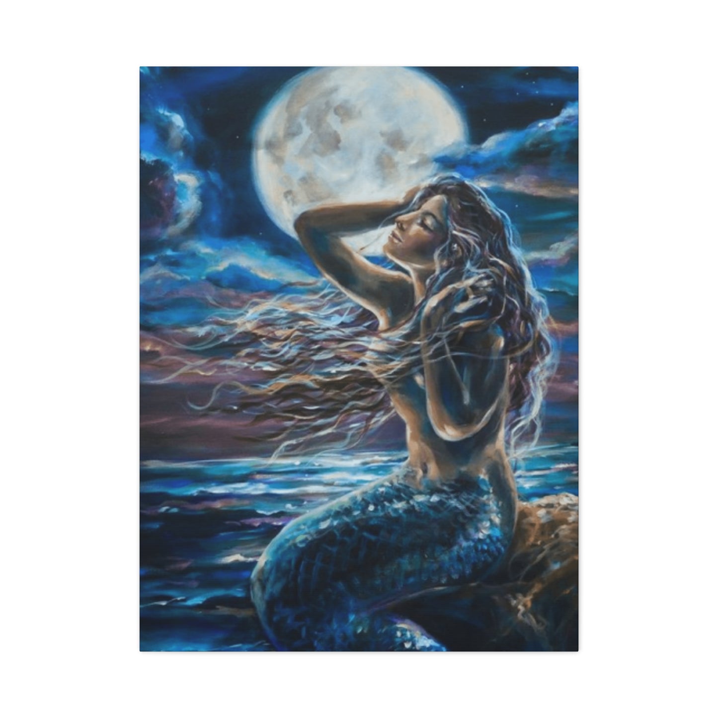 Mermaid Portrait With Moon Wall Art & Canvas Prints