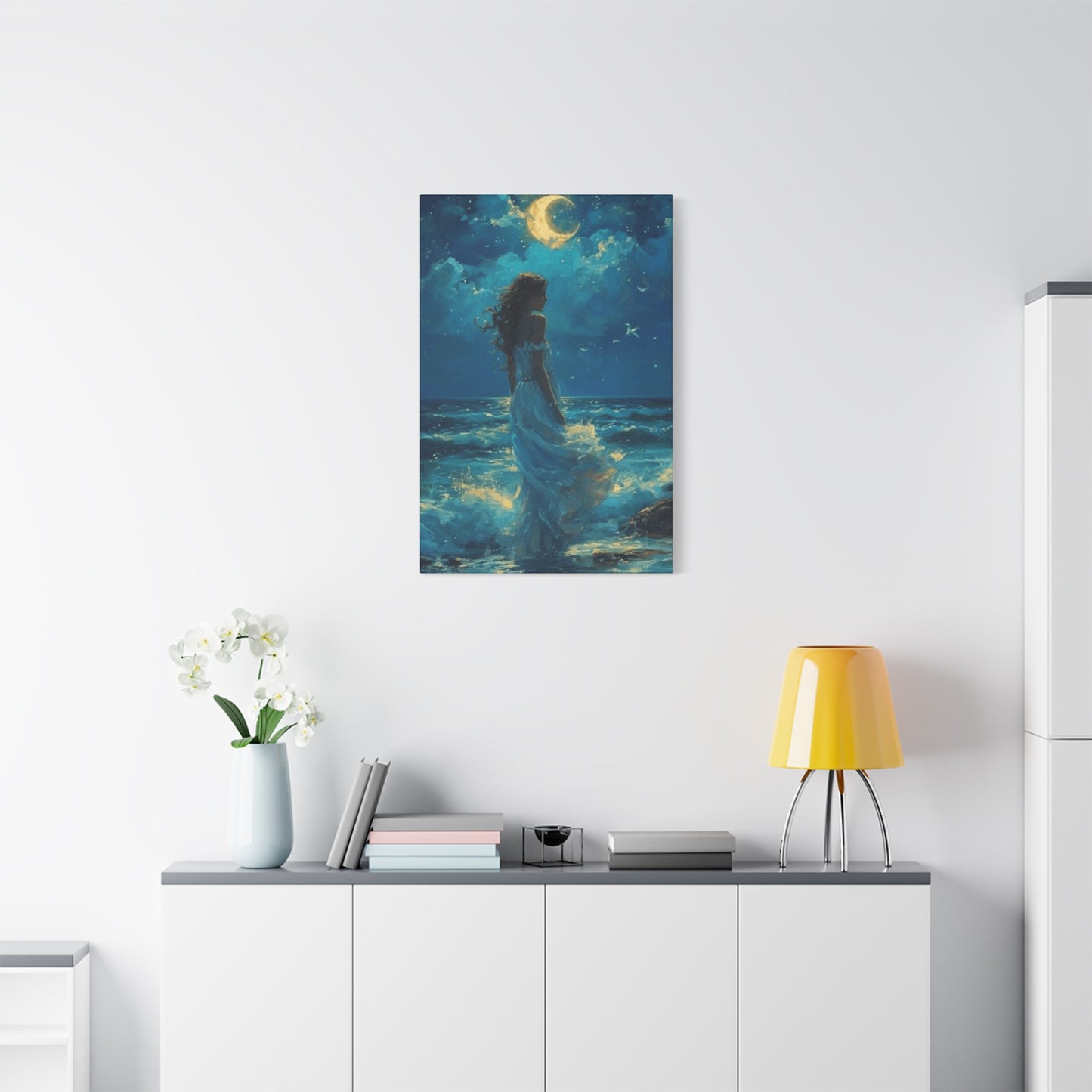 A Mermaid At Night In The Moonlight  Wall Art & Canvas Prints