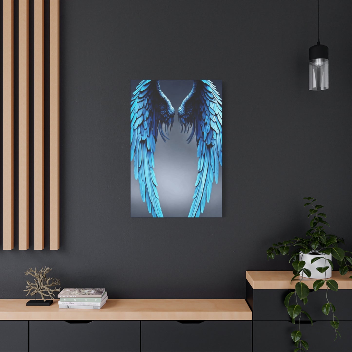 Long Blue Angel Angel Wings Wall Art & Canvas Prints