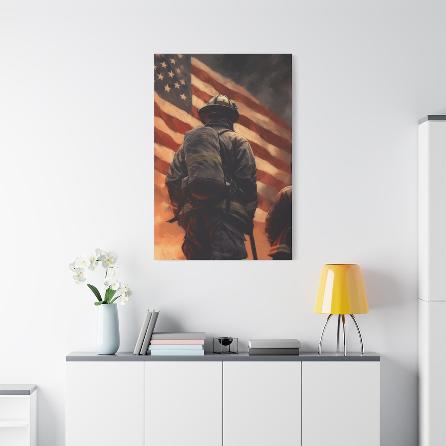 Firefighter and American Flag Wall Art & Canvas Prints