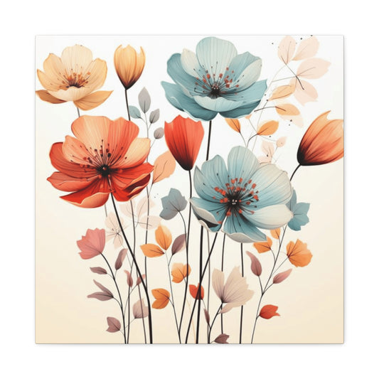 Red and Blue Floral Painting Wall Art & Canvas Prints