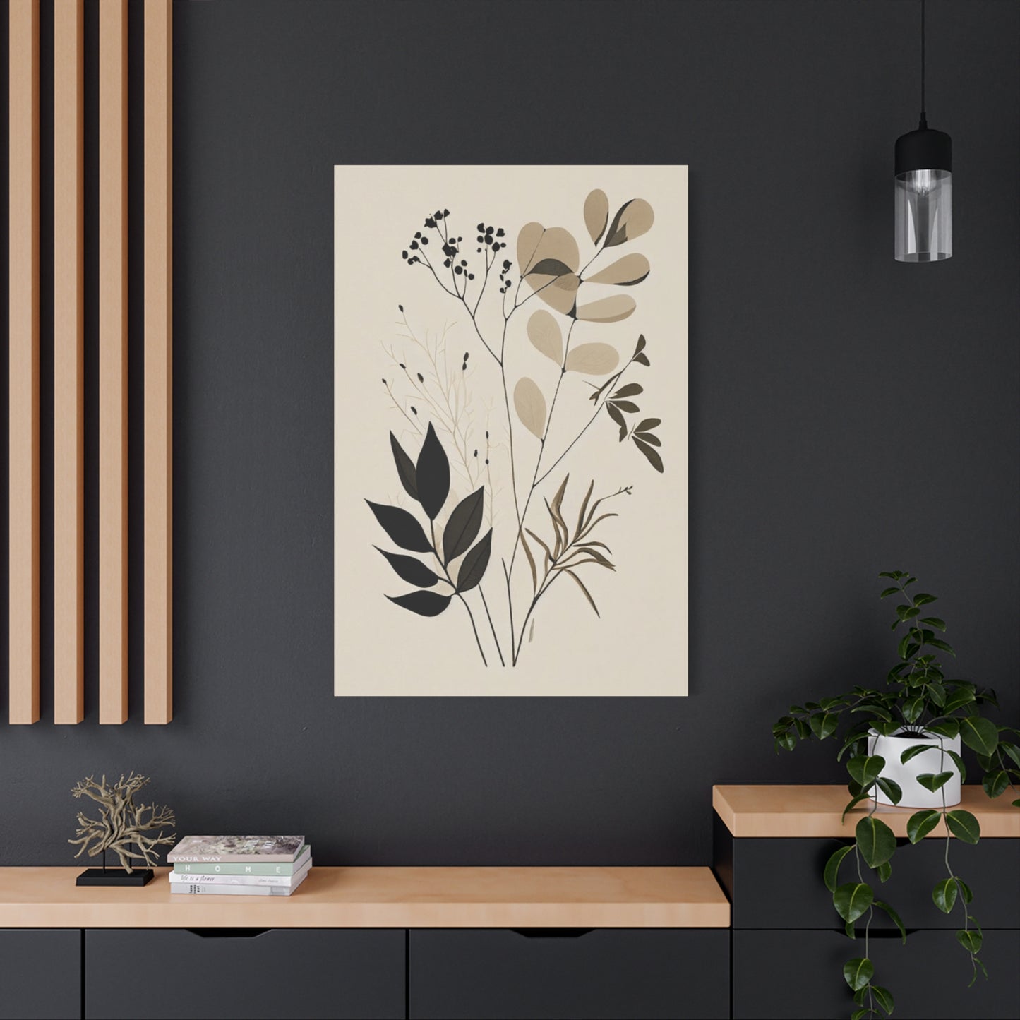 Simplistic Grey and Black Floral Painting Wall Art & Canvas Prints