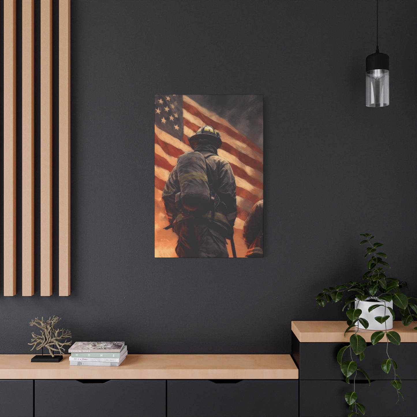 Firefighter and American Flag Wall Art & Canvas Prints