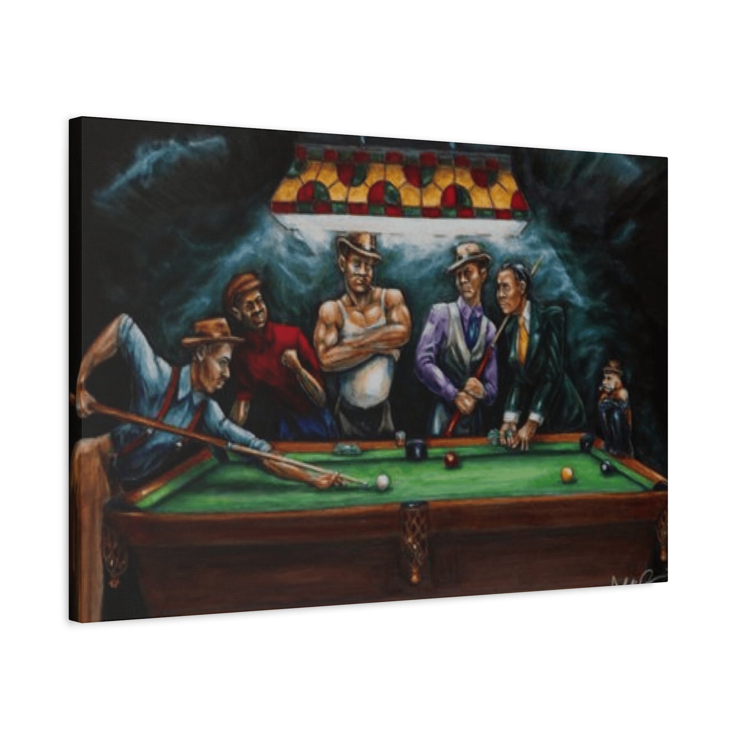 Man Smoking and Playing Pool Wall Art & Canvas Prints