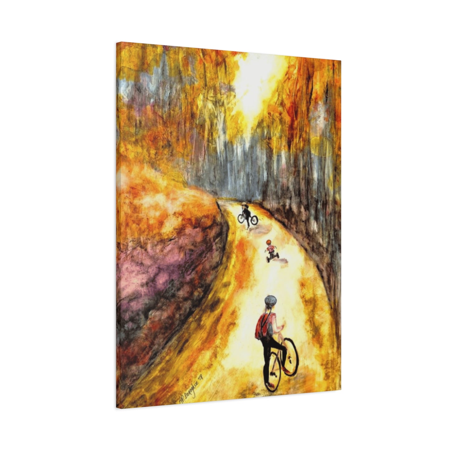 Kids Riding Bicycle in Autum Wall Art & Canvas Prints