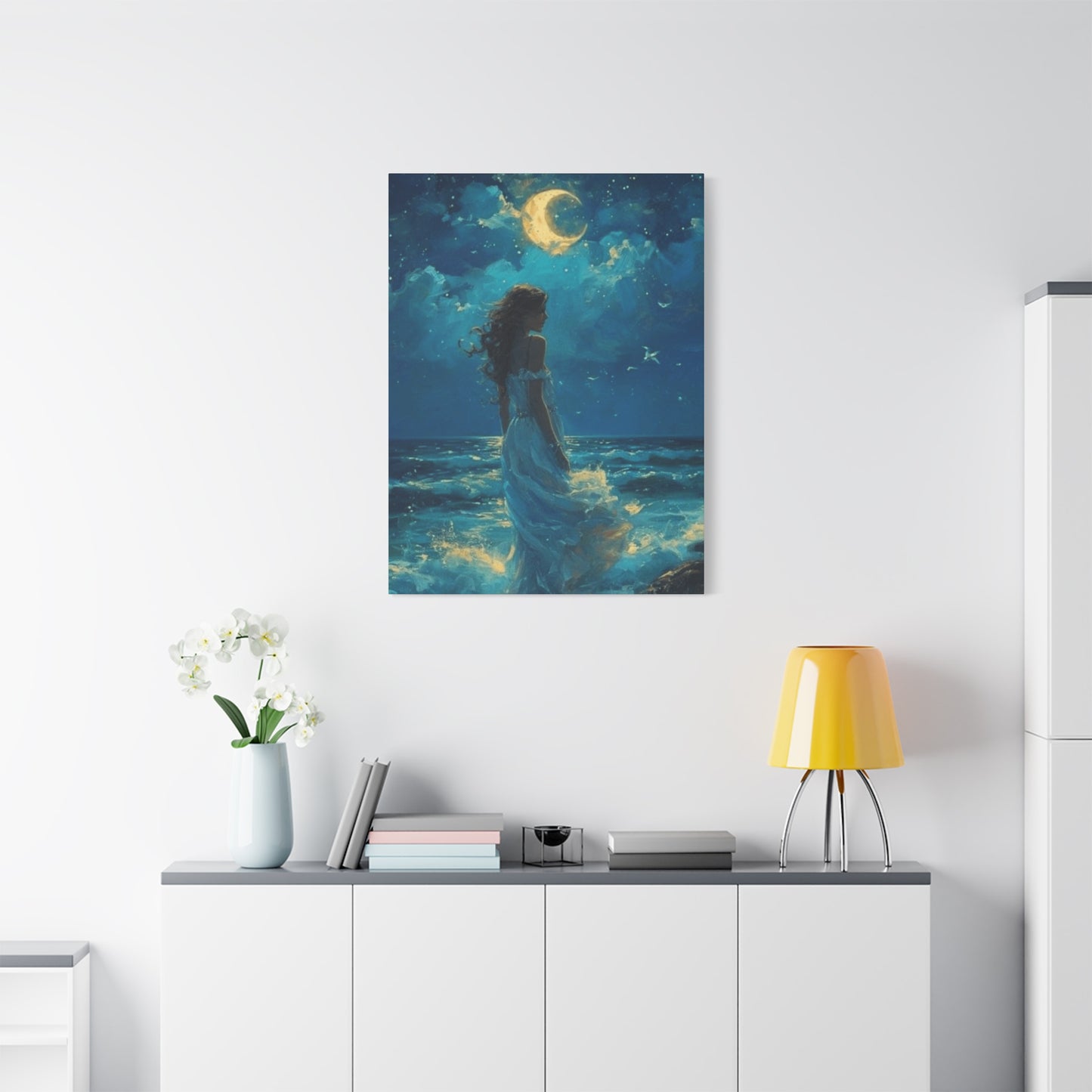 A Mermaid At Night In The Moonlight  Wall Art & Canvas Prints