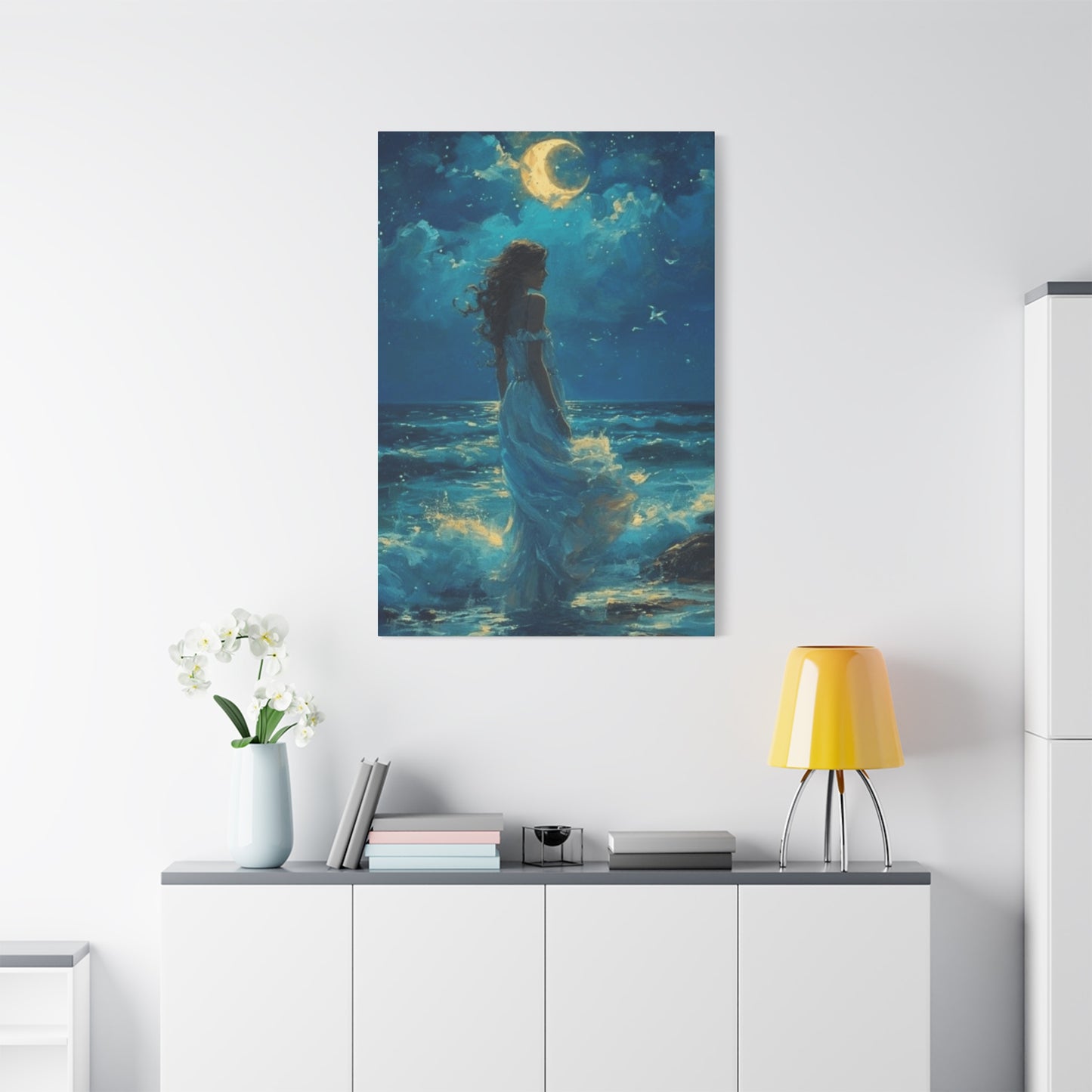 A Mermaid At Night In The Moonlight  Wall Art & Canvas Prints