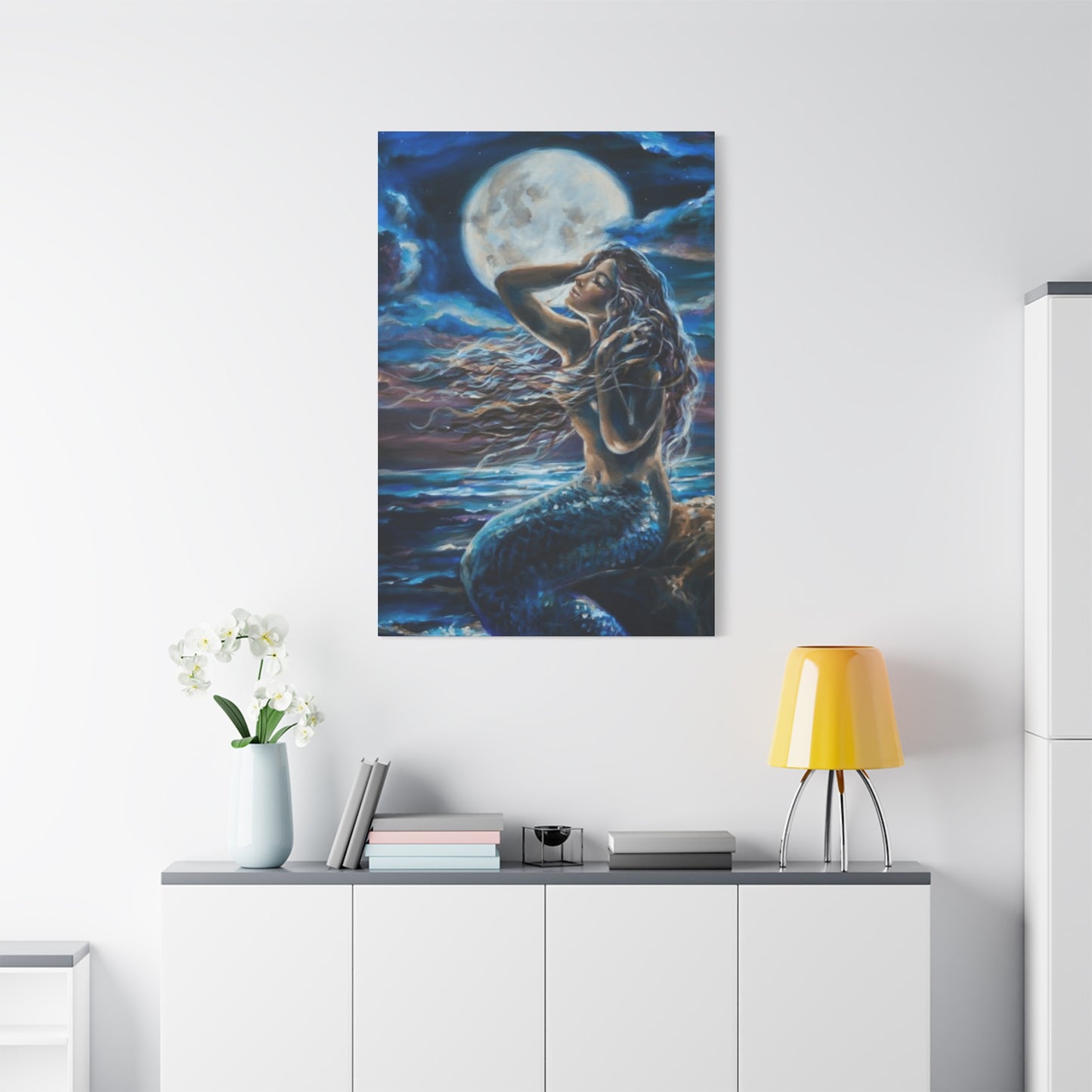 Mermaid Portrait With Moon Wall Art & Canvas Prints