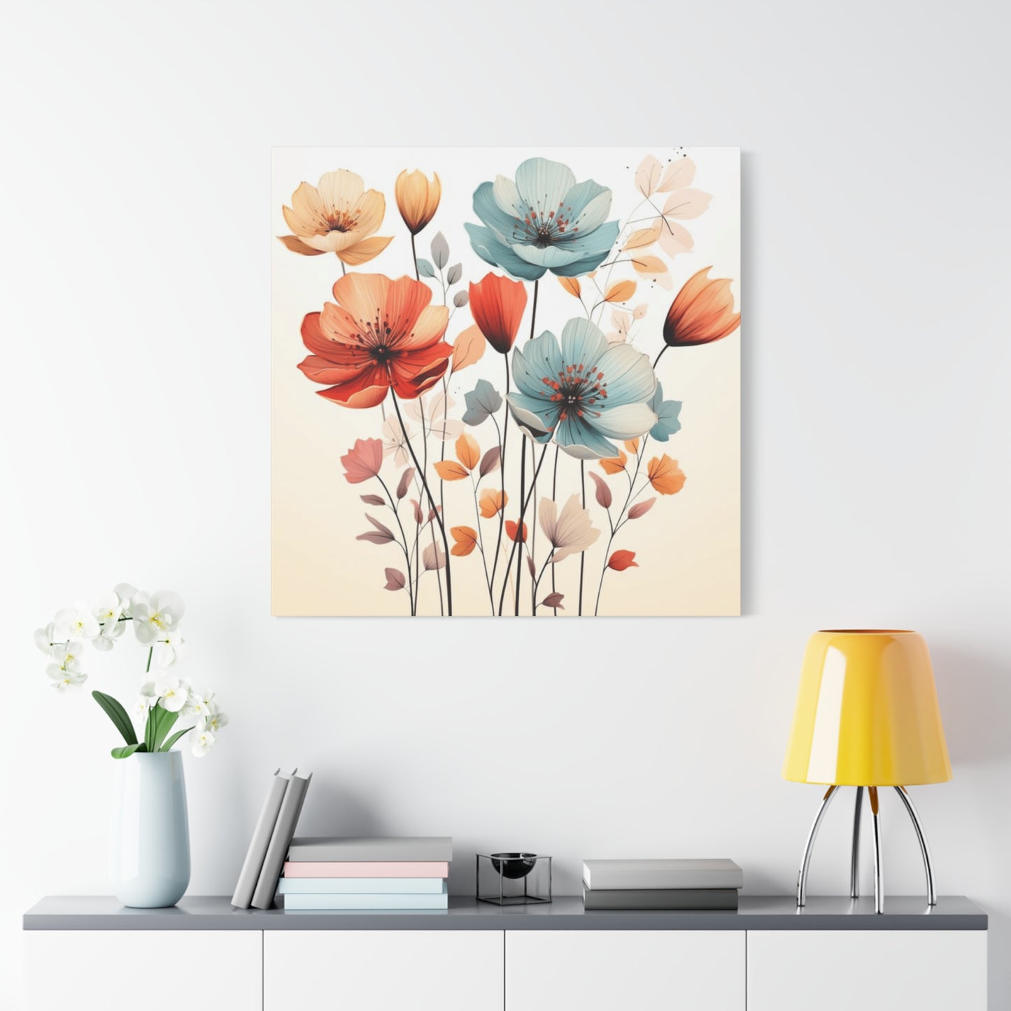 Red and Blue Floral Painting Wall Art & Canvas Prints