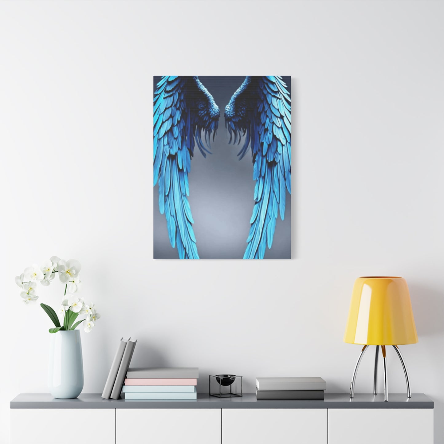 Long Blue Angel Angel Wings Wall Art & Canvas Prints